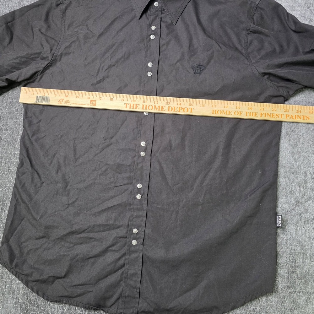 Versace Medusa Head Embroidered Snap Shirt Mens 2XL XXL Black Hip Hop Grunge Emo - Picture 3 of 12